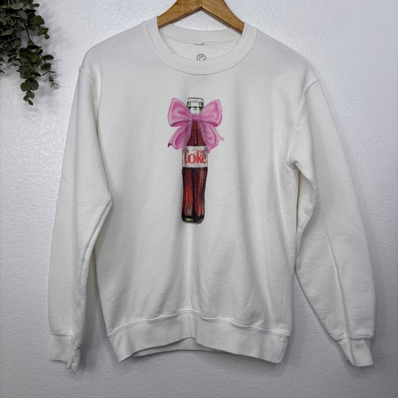 Diet Coke Pink Bow Graphic Sweatshirt White Crewneck Coquette Aesthetic XS - Picture 2 of 5